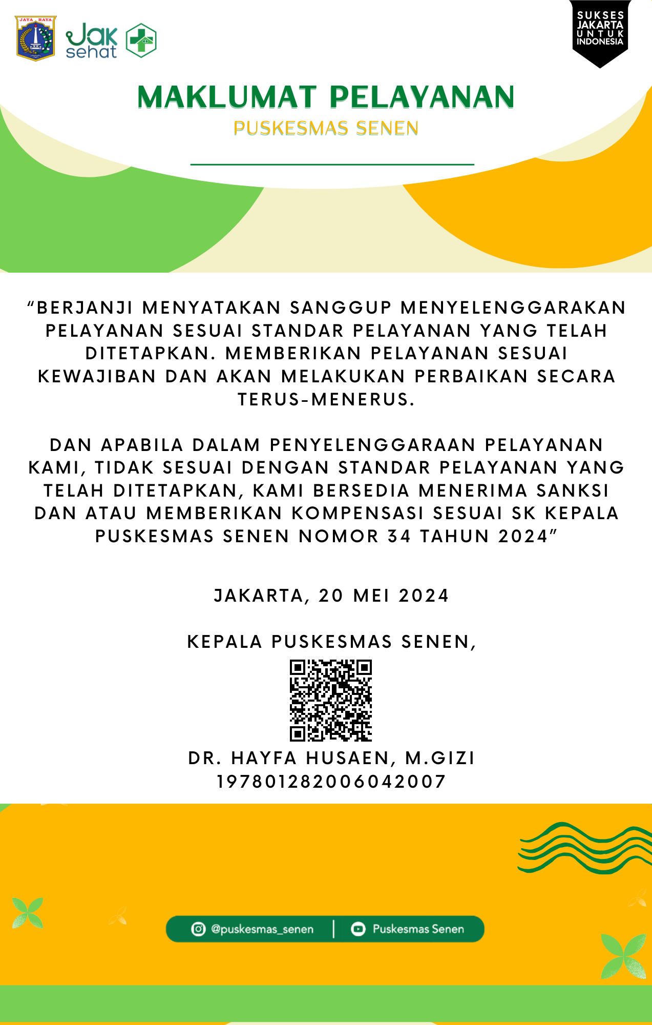 Maklumat Pelayanan Puskesmas Senen